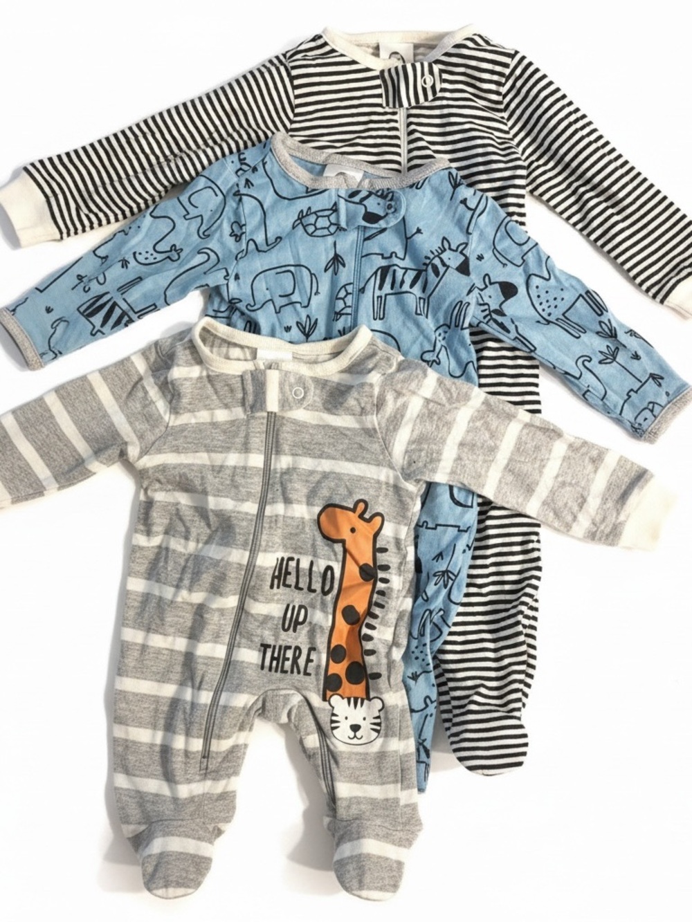 Gerber 3-Pack Baby Footed One-Pieces - Gray, Light Blue, Black
